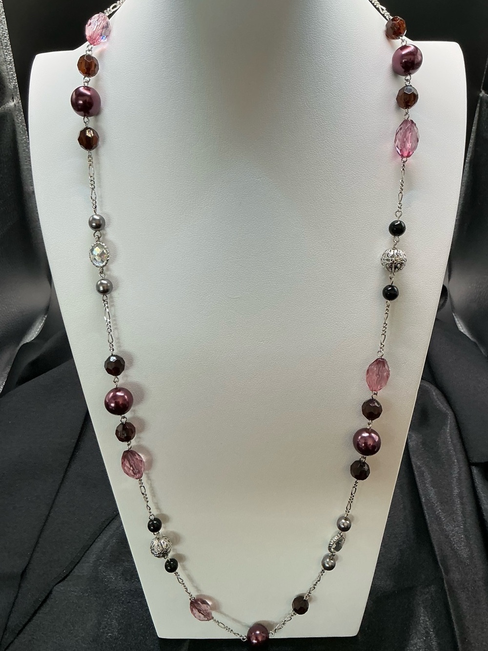 Lia Sophia Pink and Purple Beaded Long Necklace